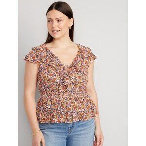 NEW Old Navy Womens Plus XXL Floral Ruffle Blouse Short Sleeve Top Shirt